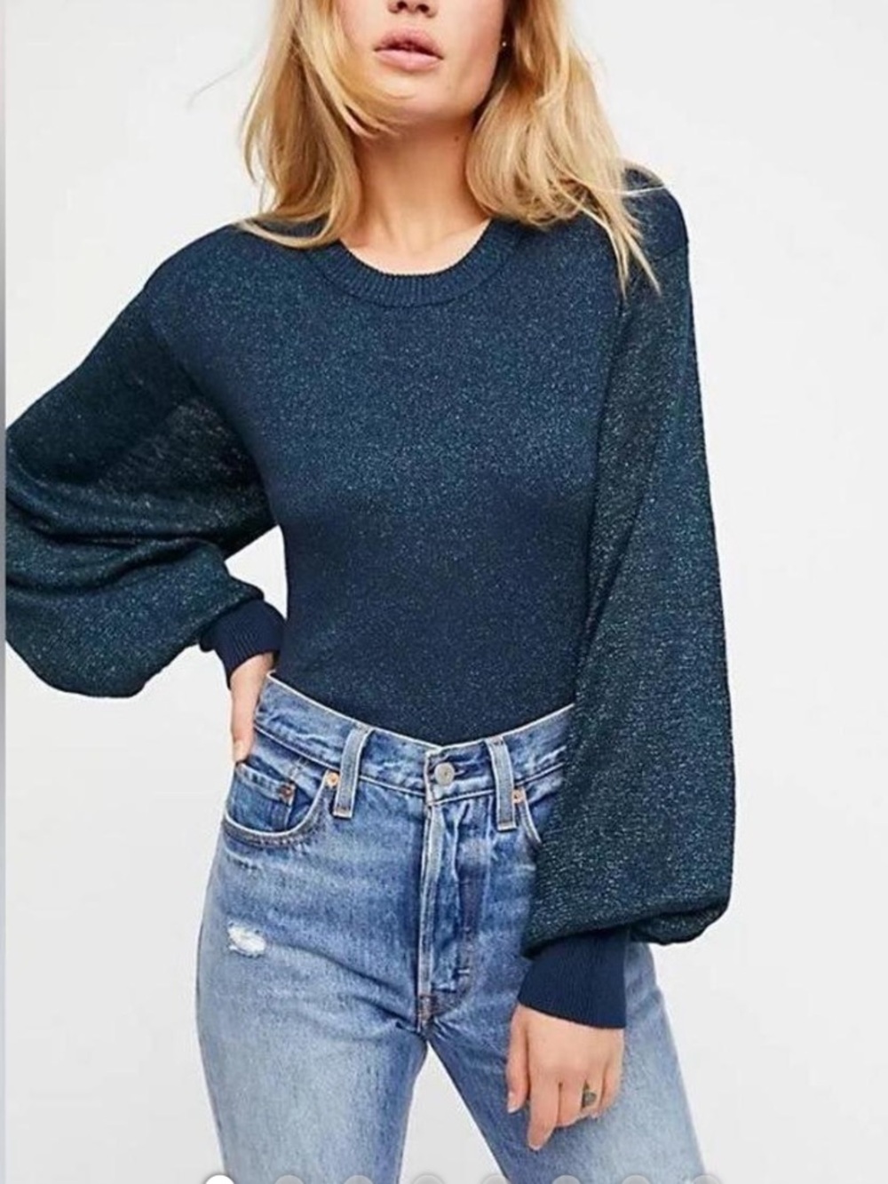 Free People Metallic "Let It Shine" Pullover Sweater